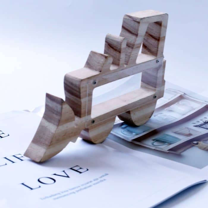 Hölzerner Gabelstapler ausgehöhlt Sparschwein Kinder Geschenk – Bild 3