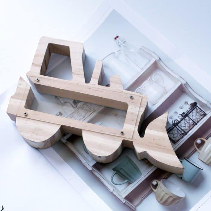 Hölzerner Gabelstapler ausgehöhlt Sparschwein Kinder Geschenk – Bild 5