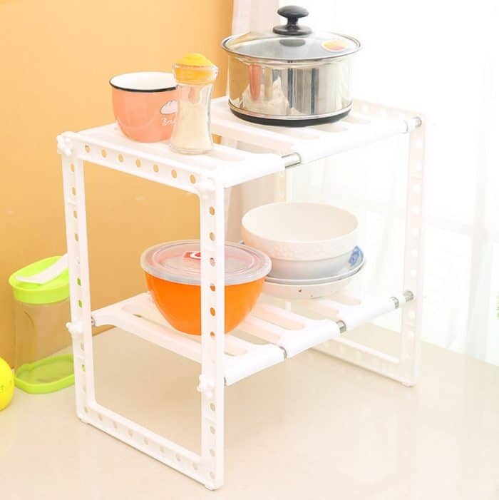 Edelstahl Doppelschicht verstellbar Teleskop Waschbecken Regal Geschirr Gewürz Küchenregal – Bild 6