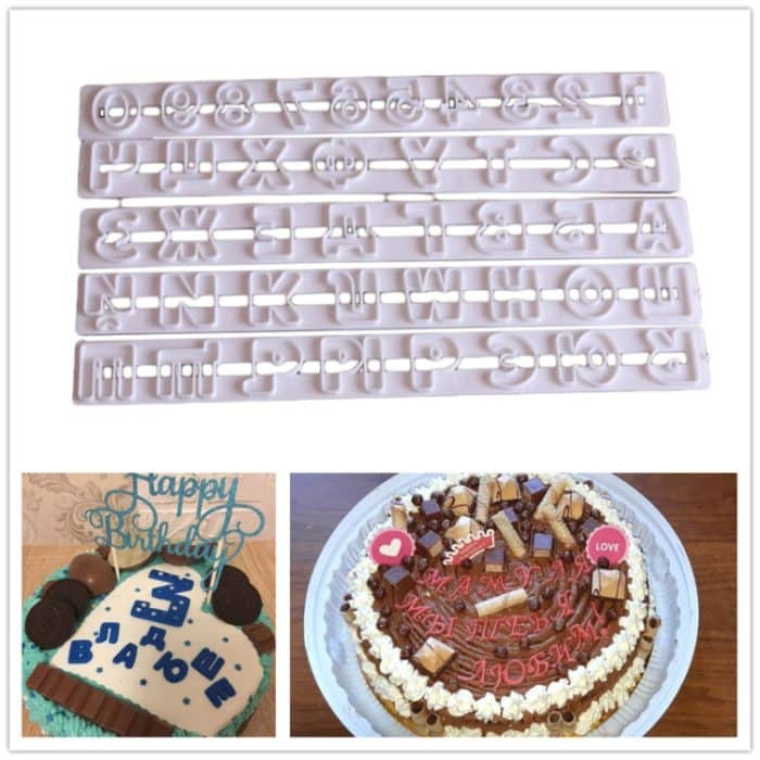 5 PCS Russische Buchstaben Fondant Formen Embosser Zucker Handwerk Alphabet Formen Kuchen Dessert Dekor DIY Backformen Werkzeuge, 24x2.6x0.6cm – Bild 1