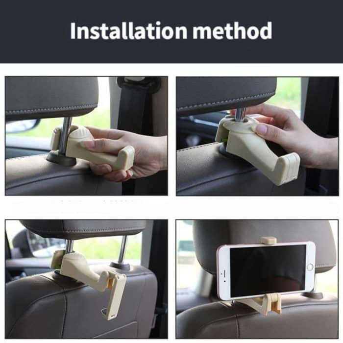 Einfach zu installierender Universal-Haken für die Kopfstütze im Auto, max. 5 kg, Aufhänger für den Rücksitz des Fahrzeugs mit Telefonhalter, With Phone Holder(Black), With Phone Holder(Beige), With Phone Holder(Yellow) – Bild 5
