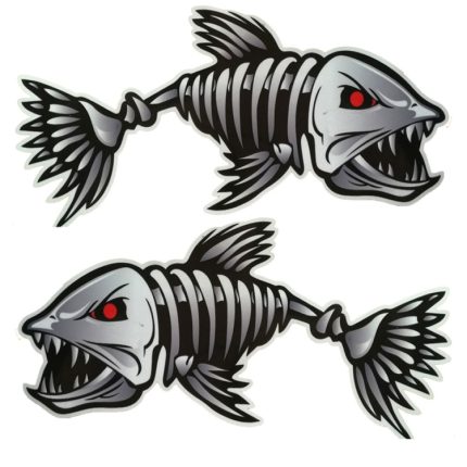 10 Stück Horror Skelett Hai Angeln Daren Cover Kratzreflektierend Wasserdicht Persönlichkeit Körperaufkleber, 15*6cm, 25*13cm, 30*15cm