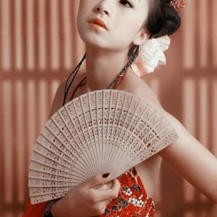 2 STÜCK Antiker Stil Duftender Holzfächer Faltfächer Tanzfächer Massiver Bastelfächer, 8 inch – Bild 5