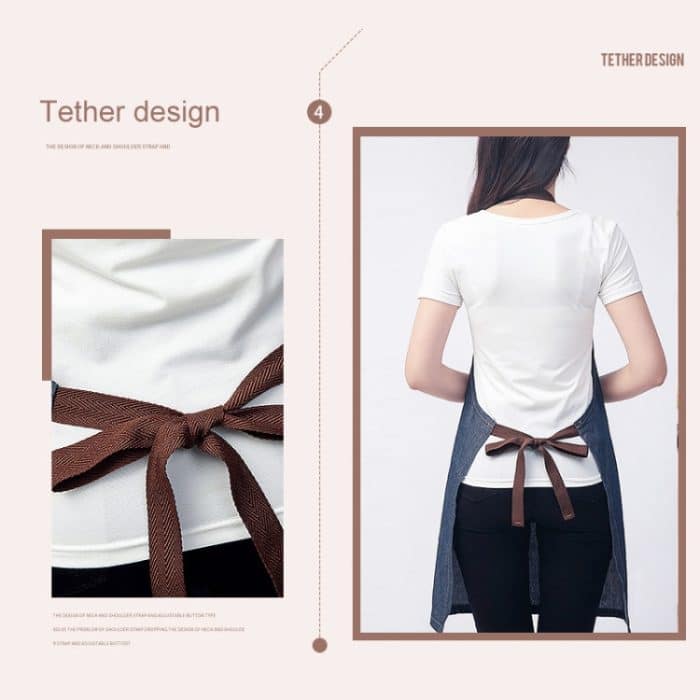 Ärmellose Denim-Schürze, Neckholder, blauer Denim-Küchenoverall, 71x65cm – Bild 6