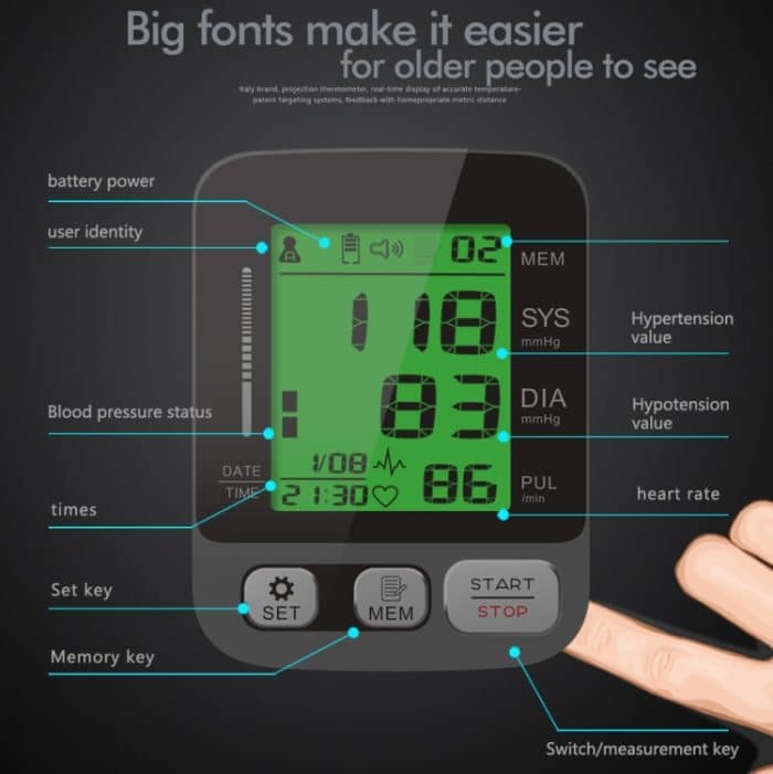 JZ-256A Automatisches Oberarm-Blutdruckmessgerät mit dreifarbiger Hintergrundbeleuchtung Elektronisches Heim-Blutdruckmessgerät, 22-32cm, 22-42cm – Bild 3