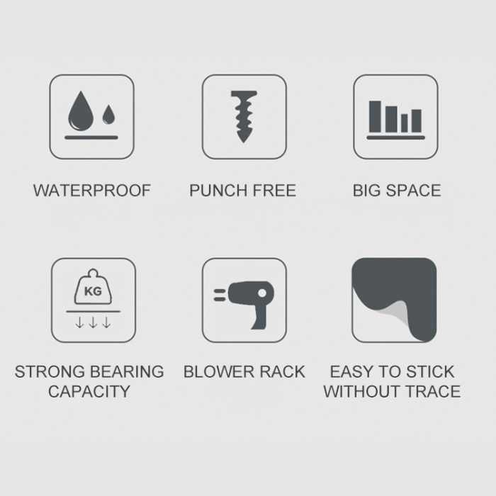 Haartrockner-Aufhänger Free Punch Wandmontiertes Badezimmer-Multifunktions-Toiletten-Aufbewahrungsregal – Bild 4