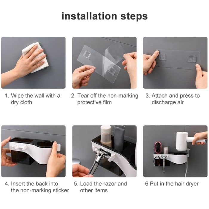 Haartrockner-Aufhänger Free Punch Wandmontiertes Badezimmer-Multifunktions-Toiletten-Aufbewahrungsregal – Bild 9