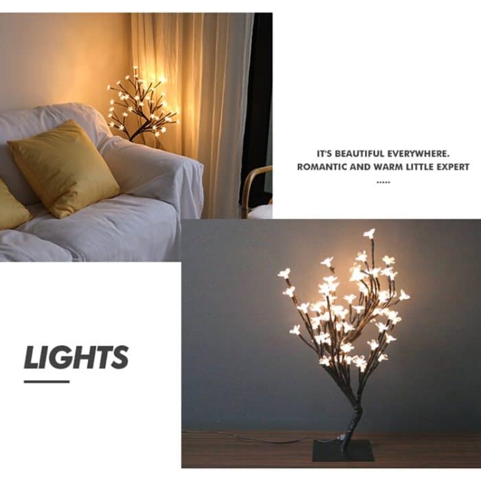 Kirschbaumlampe, Tischlampe, Raumaufteilung, Dekoration, kreatives Nachttisch-Nachtlicht, Geschenk, 24 Lights Bauhinia Black Tree, 36 Lights Bauhinia Black Tree, 48 Lights Bauhinia Black Tree, 24 Lights Fiber Optic White Tree... – Bild 3