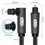 EMK 90 Grad drehbar, verstellbar, rechtwinklig, 360 Grad drehbar, Stecker, Nylongewebe, optisches Audiokabel, 1m(Black), 1.5m(Black), 2m(Black), 3m(Black), 5m(Black), 8m(Black), 10m(Black), 15m(Black), 20m(Black), 25m(Black), 30m(Black) – Bild 2