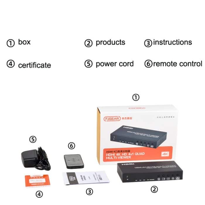 FJGEAR FJ-401HF 4 In 1 Out 4K HDMI Splitter unterstützt Vier-Bildschirm-Segmentierung, FJ-401HF EU Plug, FJ-401HF US Plug – Bild 7