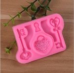 2 PCS Food Love Lock Key Fondant Silikonform DIY Backen Kuchen Dekoration Werkzeug, Food Love Lock Key Shape – Bild 2