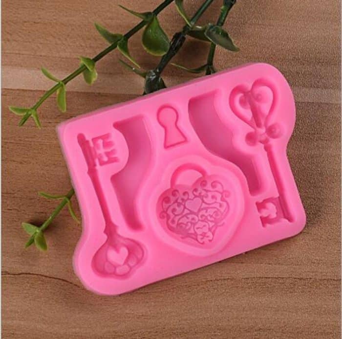 2 PCS Food Love Lock Key Fondant Silikonform DIY Backen Kuchen Dekoration Werkzeug, Food Love Lock Key Shape – Bild 2