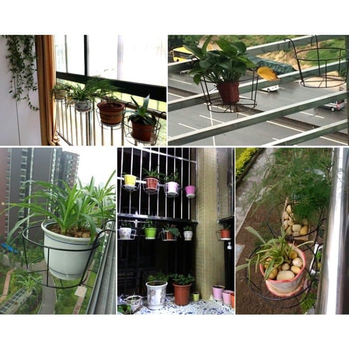 Balkonzaun Runder Blumenständer aus Metall Schmiedeeiserner Wand-Blumentopfständer, S, M, L, XL – Bild 6