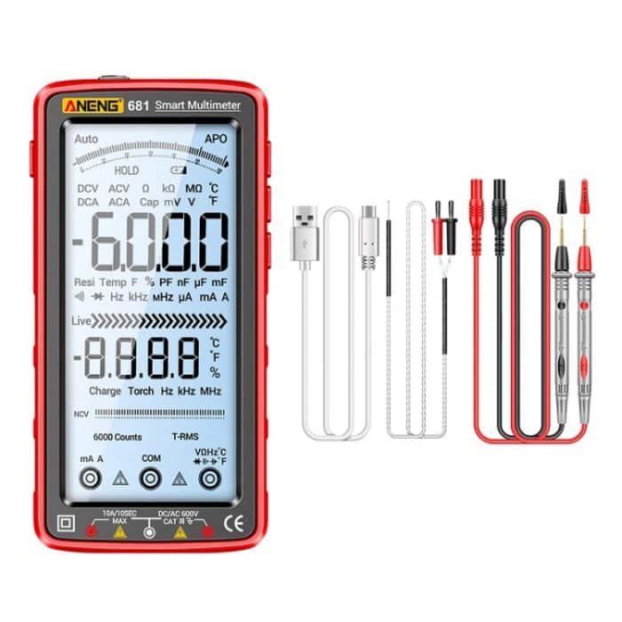 TBD0424090001A.jpg ANENG 681 LCD-Digitalanzeige, intelligenter automatischer Bereich, wiederaufladbares Multimeter, 681 Red, 681 Black – Bild 1