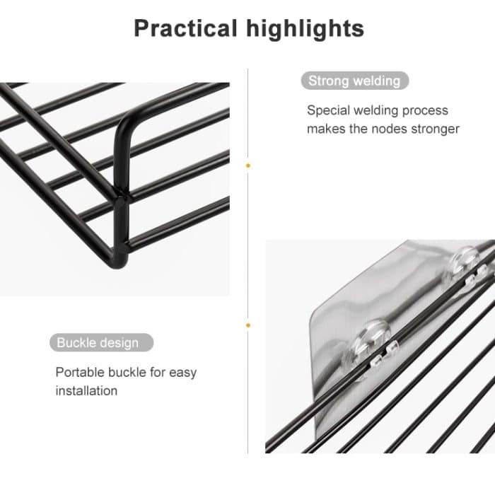 Schmiedeeisernes Badezimmerregal zur Wandmontage, Free Punch-Toilettenregal, Square (Black), Square (White) – Bild 3