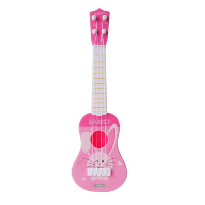 Kleines Simulationsmusikinstrument Mini vier Saiten spielbare Ukulele Frühkindliche Bildung Musikspielzeug, Pink Rabbit, Light Blue Zebra, Pink Giraffe, Yellow Dinosaur, Blue Bear – Bild 2