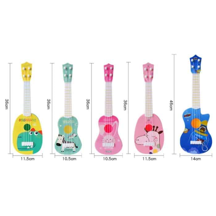 Kleines Simulationsmusikinstrument Mini vier Saiten spielbare Ukulele Frühkindliche Bildung Musikspielzeug, Pink Rabbit, Light Blue Zebra, Pink Giraffe, Yellow Dinosaur, Blue Bear – Bild 3