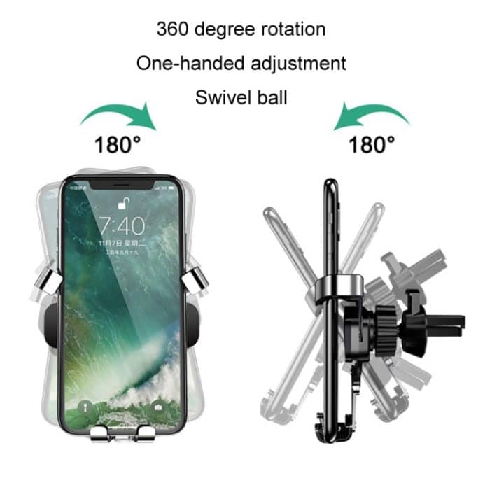 650 Fahrzeugmontierte Mobiltelefon-Schwerkrafthalterung, Luftauslass-Navigationshalterung, Silver, Black, Paste Silver, Paste Black – Bild 3