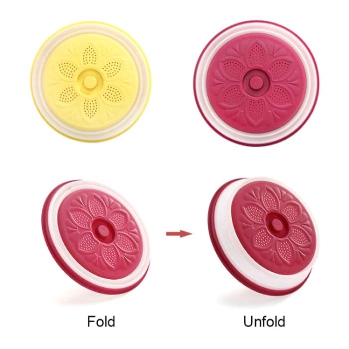 Blumenmuster Kunststoff Mikrowellenherd Atmungsaktive spritzwassergeschützte Lebensmittelabdeckung Faltbare Frischhalteabdeckung Zufällige Farblieferung – Bild 2
