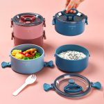 Runde tragbare, isolierte, unterteilte Lunchbox für Studenten, Büroangestellte, beheizte Mikrowelle, Bento-Box, Single Layer, Double Layer – Bild 7