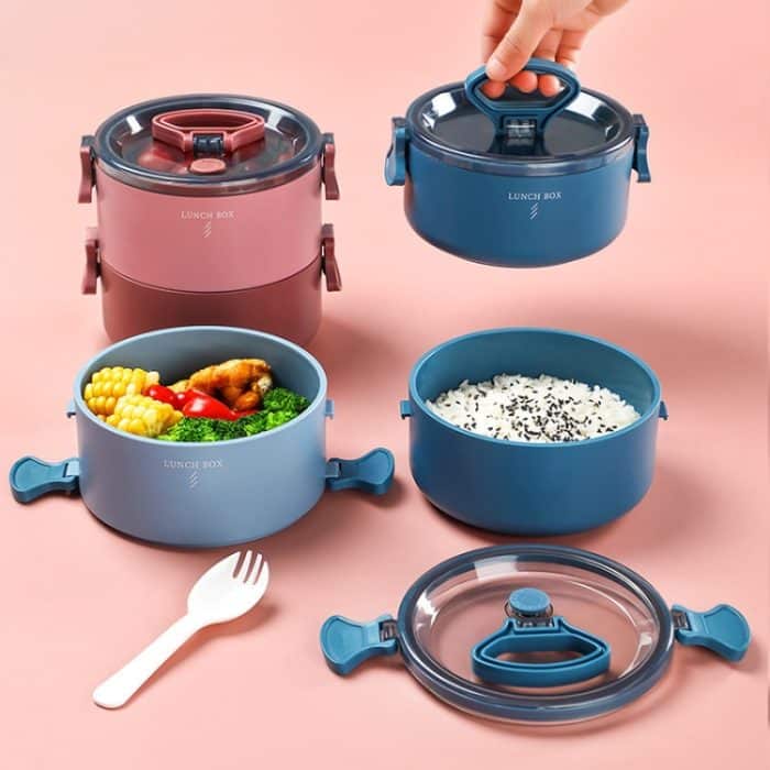 Runde tragbare, isolierte, unterteilte Lunchbox für Studenten, Büroangestellte, beheizte Mikrowelle, Bento-Box, Single Layer, Double Layer – Bild 7