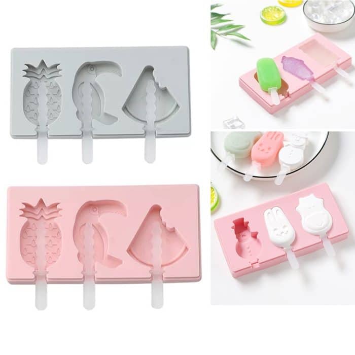 TBD0425041501.jpg Silikon-Cartoon-selbstgemachte handgemachte DIY-Eiscreme-Eis am Stiel-Form mit Deckel, Farbe zufällige Lieferung, Fruit Woodpecker, Ice Cream, Snowman Hippo Bunny – Bild 1
