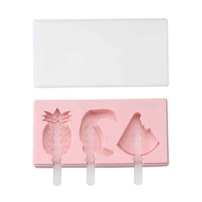 Silikon-Cartoon-selbstgemachte handgemachte DIY-Eiscreme-Eis am Stiel-Form mit Deckel, Farbe zufällige Lieferung, Fruit Woodpecker, Ice Cream, Snowman Hippo Bunny – Bild 3