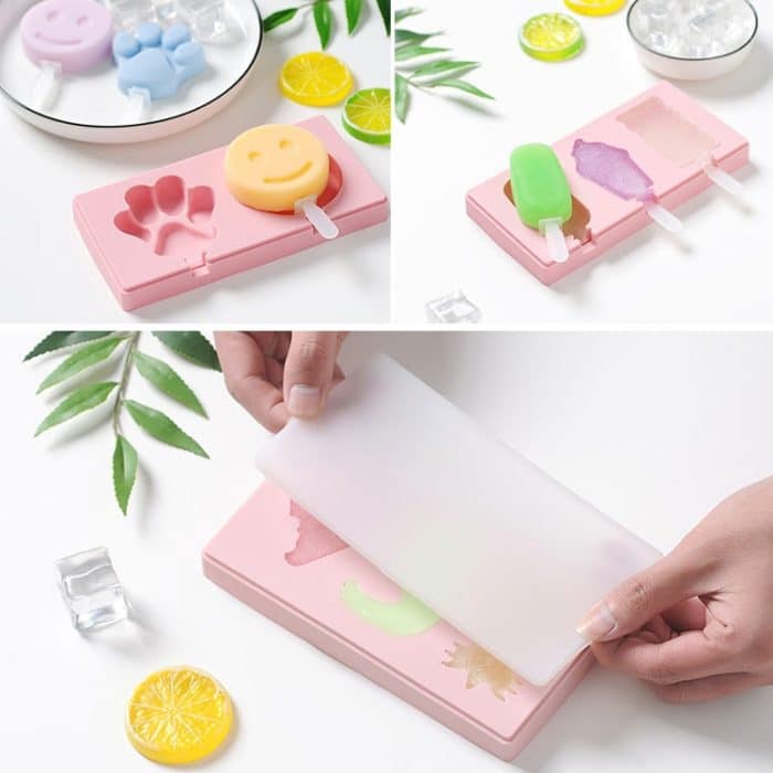 Silikon-Cartoon-selbstgemachte handgemachte DIY-Eiscreme-Eis am Stiel-Form mit Deckel, Farbe zufällige Lieferung, Fruit Woodpecker, Ice Cream, Snowman Hippo Bunny – Bild 7