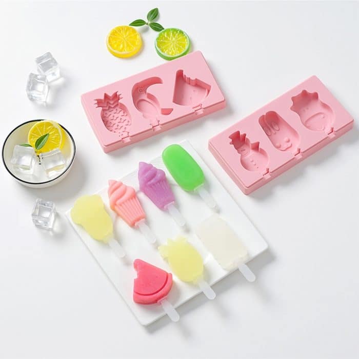 Silikon-Cartoon-selbstgemachte handgemachte DIY-Eiscreme-Eis am Stiel-Form mit Deckel, Farbe zufällige Lieferung, Fruit Woodpecker, Ice Cream, Snowman Hippo Bunny – Bild 9