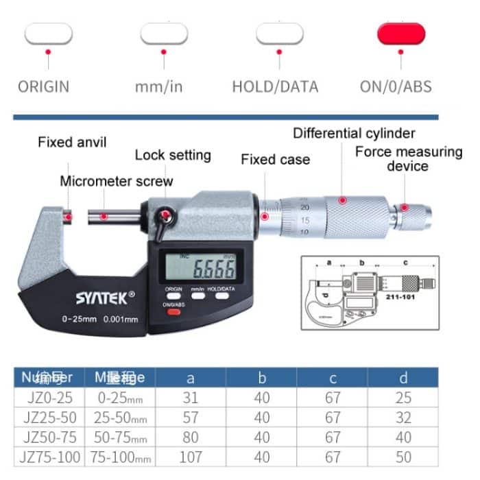 Digitalanzeige Außendurchmesser Mikrometer 0,001 mm Hochpräzises elektronisches Spiralmikrometer Dickenmessgerät, 0-25mm, 25-50mm, 50-75mm, 75-100mm – Bild 4