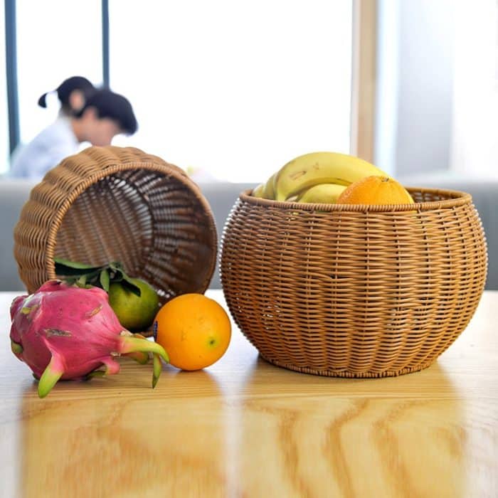 Runder Snackkorb aus Rattan, gewebt, für Zuhause, Obst und Gemüse, Aufbewahrungskorb, Küchenabflusskorb, 20 x 16 cm, 25 x 18 cm – Bild 6