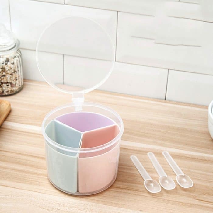 Haushaltsküche Split Combined Fresh Box Three Grid Spice Box mit Löffel, Round, Square, Apple Shape – Bild 2