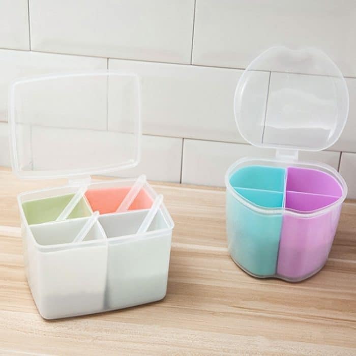 Haushaltsküche Split Combined Fresh Box Three Grid Spice Box mit Löffel, Round, Square, Apple Shape – Bild 4