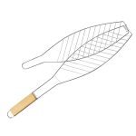 Verchromter Holzgriff Single Fish Barbecue Net Clip Gegrilltes Grillclip-Grillwerkzeug für den Außenbereich