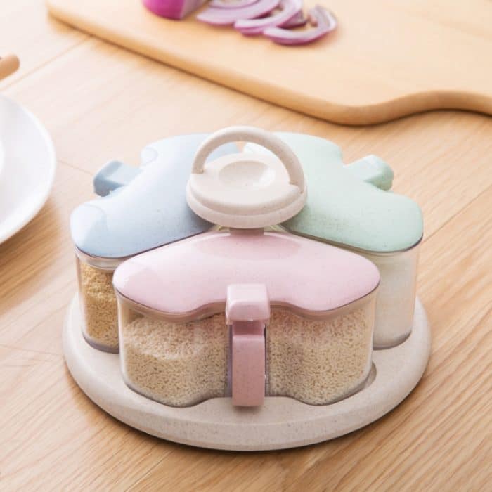 3 in 1 Weizenstroh rotierendes Gewürzglas Küchenbedarf Gewürzbox Set – Bild 1