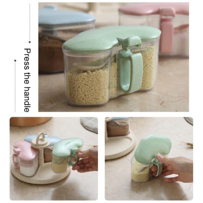 3 in 1 Weizenstroh rotierendes Gewürzglas Küchenbedarf Gewürzbox Set – Bild 5