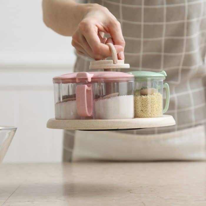 3 in 1 Weizenstroh rotierendes Gewürzglas Küchenbedarf Gewürzbox Set – Bild 7