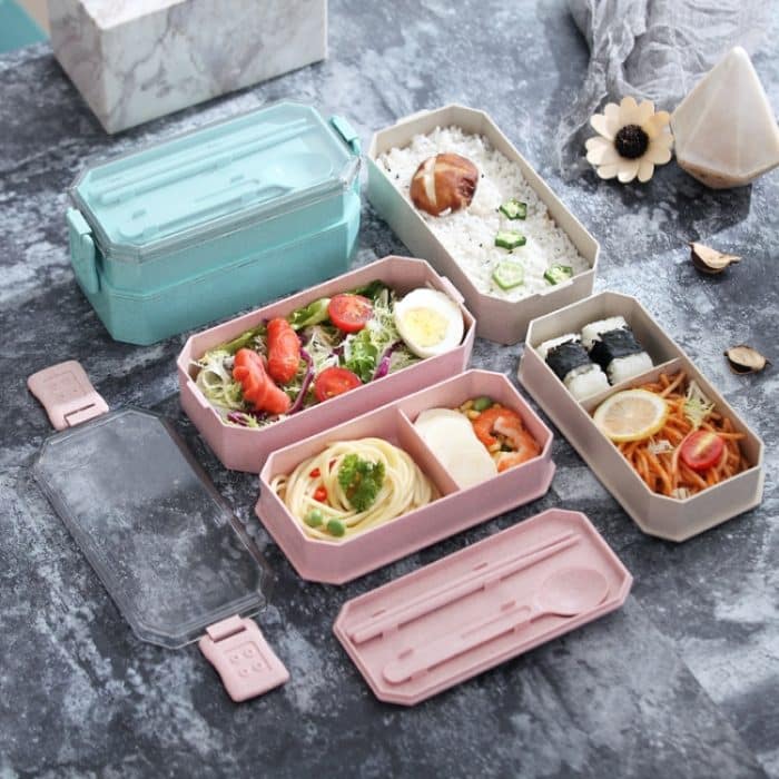 Doppelschichtige Lunchbox aus mikrowellengeeignetem Kunststoff für Studenten – Bild 6