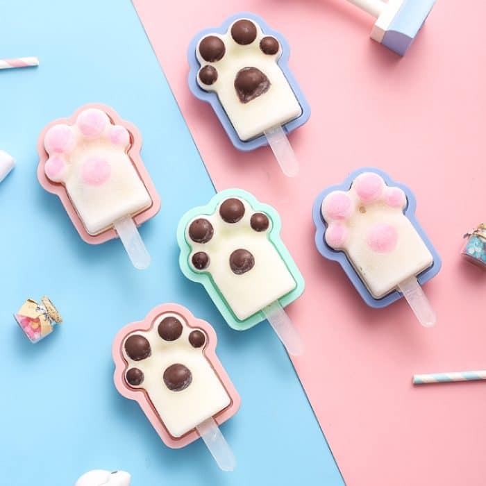 Home Cartoon Cat Paw Shape Popsicle Ice Cream Mold DIY Homemade Ice Cube Box, Cat Paw Shape(Pink), Cat Paw Shape(Blue), Cat Paw Shape(Green) – Bild 5