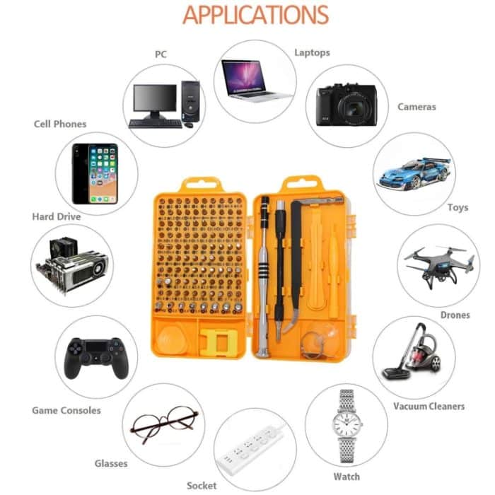 Uhr-Handy-Demontage-Wartungswerkzeug Multifunktions-Schraubendreher-Set aus Chrom-Vanadium-Stahl, 110 in 1 (Yellow), 110 in 1 (Blue), 110 in 1 (Red) – Bild 13