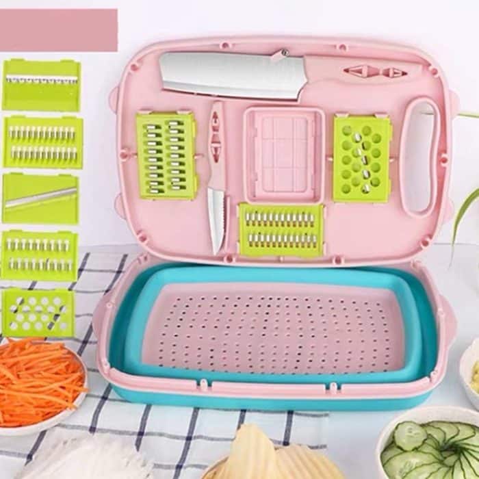 TBD0426376001A.jpg 9-in-1-Klappschneidebrett aus Kunststoff, Multifunktions-Schneidebrett für den Haushalt, Küche, antibakterielles Schimmel-Schneidebrett, Schneidemesser-Set – Bild 1