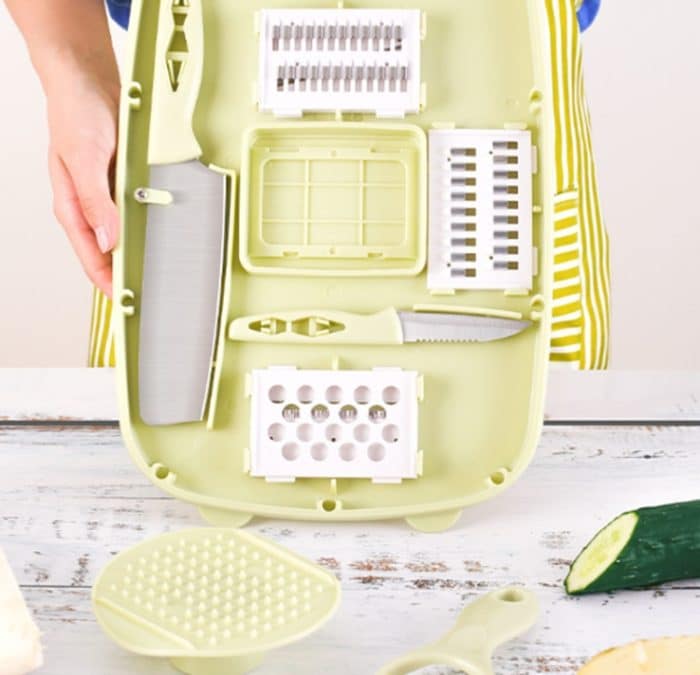 9-in-1-Klappschneidebrett aus Kunststoff, Multifunktions-Schneidebrett für den Haushalt, Küche, antibakterielles Schimmel-Schneidebrett, Schneidemesser-Set – Bild 9