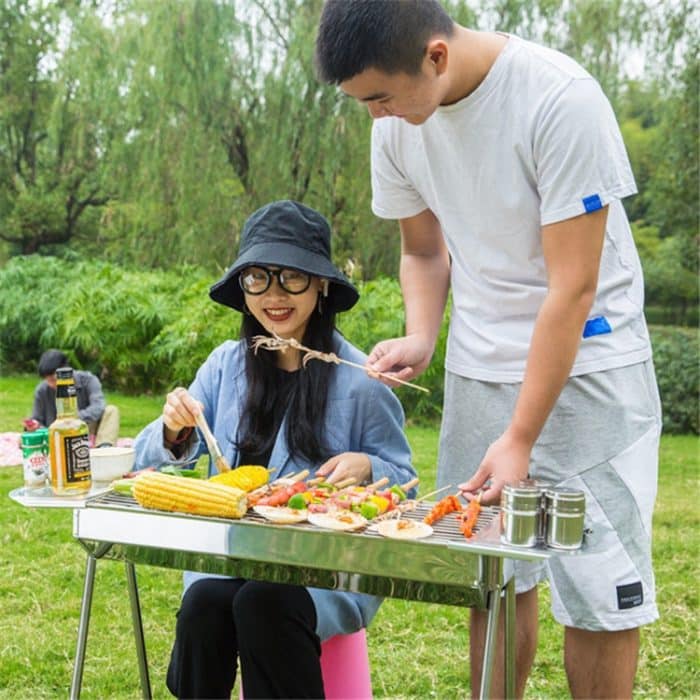 HZ-003 BBQ Grill Outdoor Tragbarer Edelstahlofen Haushaltskohlegrillständer, M, L – Bild 4