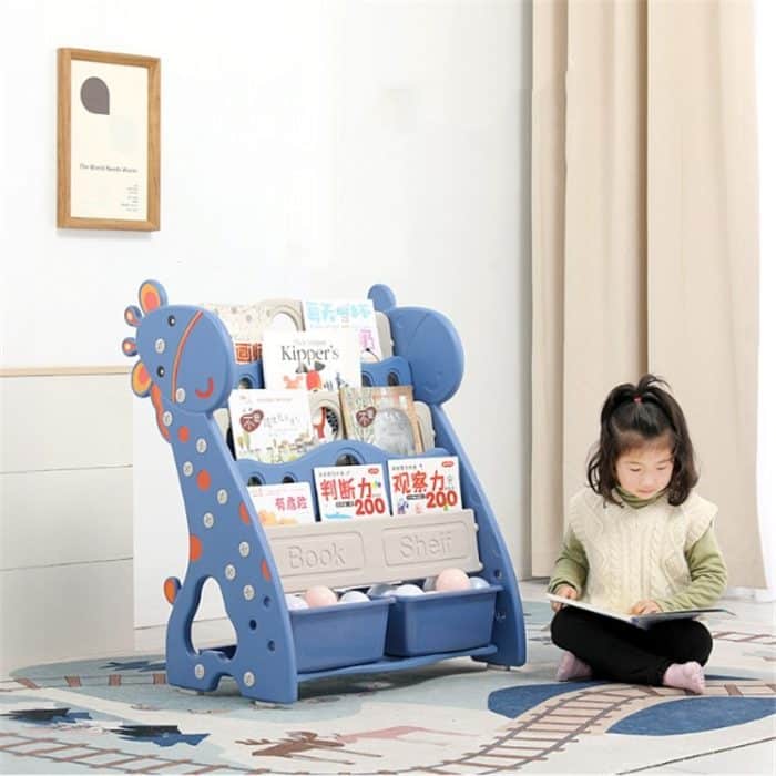 Kinder-Bücherregal, einfaches Haushalts-Bodenregal, Baby-Bücherregal, Aufbewahrung, Kindergarten, mehrschichtiges Cartoon-Bildbuchregal, Five-story Bookshelf, 4 Layers + Storage Box – Bild 3