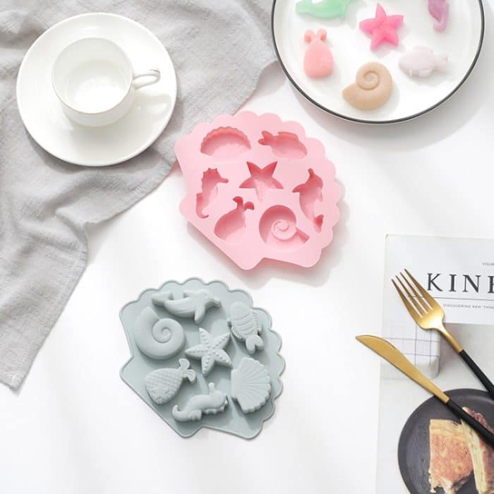 6 Stück 3D kreative Ozean-Organismus-förmige Silikon-Kuchenform zum Backen von Schokolade und Eiswürfeln, Ocean Organism Shape(Blue), Ocean Organism Shape(Pink) – Bild 5