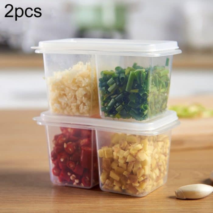 TBD04268855.jpg 2 teile/satz Küche Kühlschrank Lagerung Box Grüne Zwiebel Ingwer Knoblauch Transparent Mit Deckel Frische-halten Box Lebensmittel Versiegelt Box – Bild 1