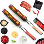 2 PCS Hot Dog Grill Käfig Wurst Grill Clip Grill Clip Mesh Holzgriff Barbecue Mesh Rack, Wood color, Red – Bild 9