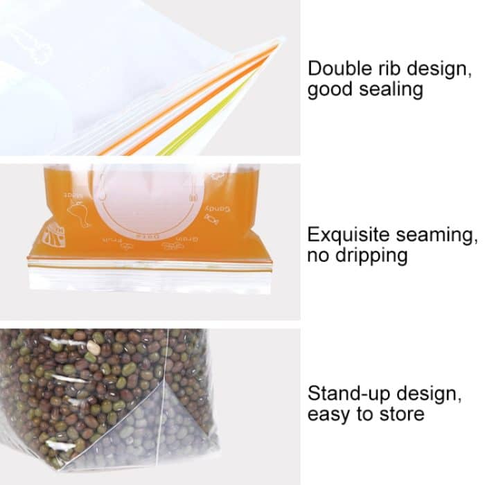 4 Sets Versiegelte Beutel Frische Lebensmittel Verpackung Tasche Haushalt Verdickte Kühlschrank Lagerung Plastiktüte, Small (30 Pieces / Set), Medium (25 Pieces / Set), Large (15 Pieces / Set) – Bild 3