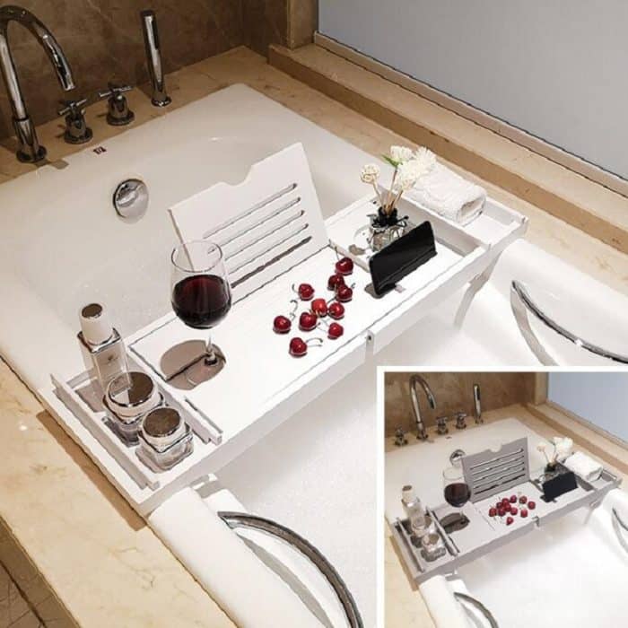 Multifunktionales Teleskopregal für Toilette, Badewanne, Tablet, Telefonhalter, Badezimmer, Badewannenhalter, Single Box, Double Box – Bild 6