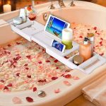Bambus Badewanne Rack Einziehbare Badewanne Tablett Multifunktions-Einweichhalterung